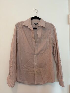 Express Striped Button-Up Shirt in Brown & White